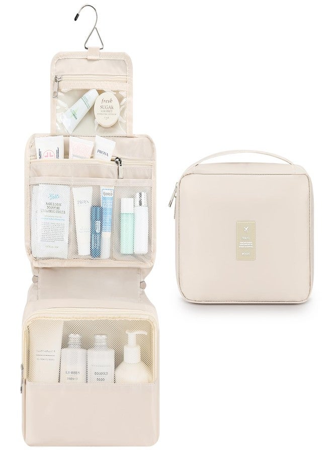Mossio Hanging Toiletry Bag with Sturdy Hook - Large Portable Cosmetic Makeup Travel Organizer for Men & Women Beige - Image 2